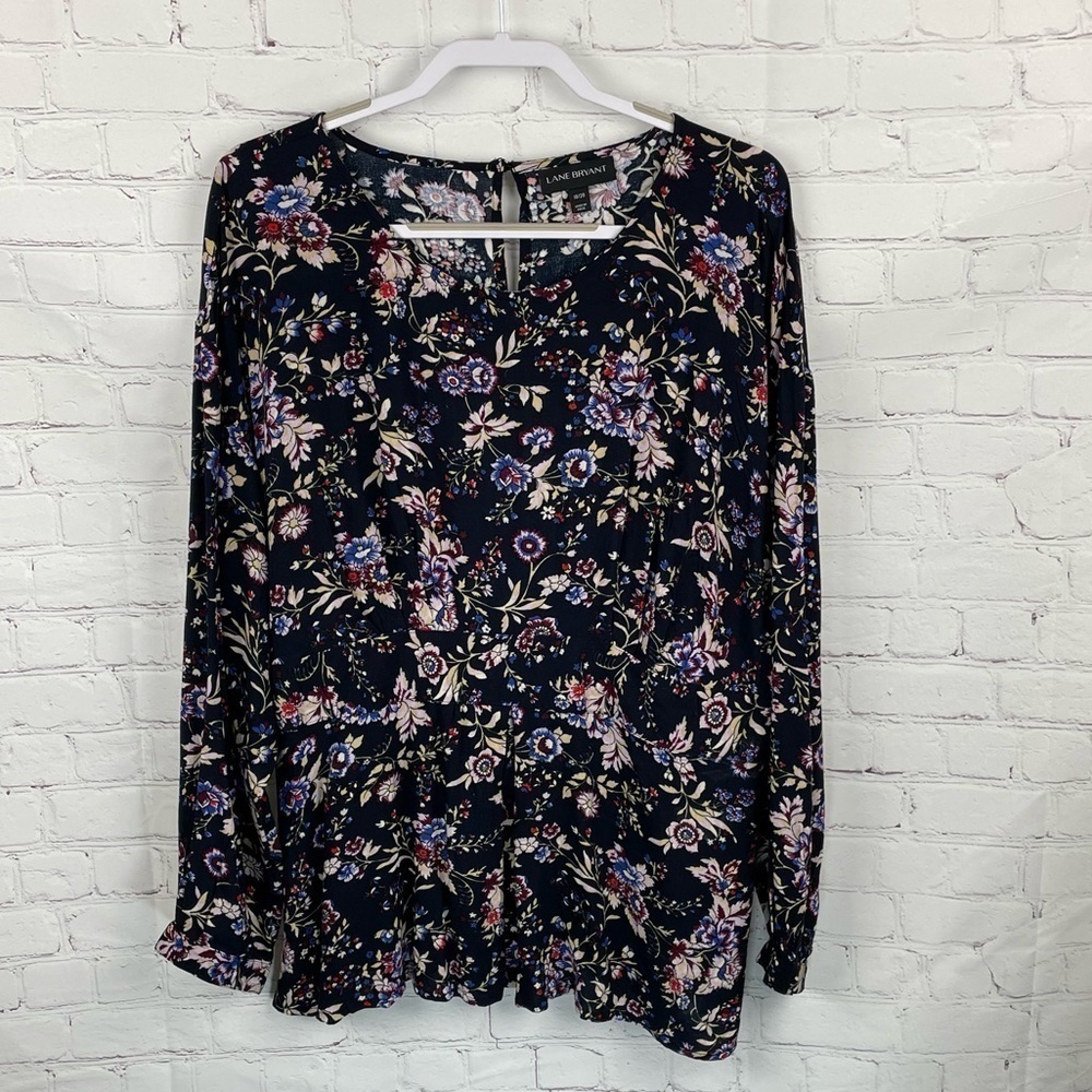 Lane Bryant Women’s Long Sleeve Blouse Top Fitted Elastic Waist 18/20 Floral